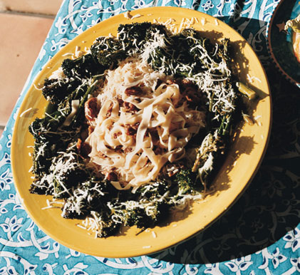 Fettuccine with Sausage, Sage, and Crispy Garlic